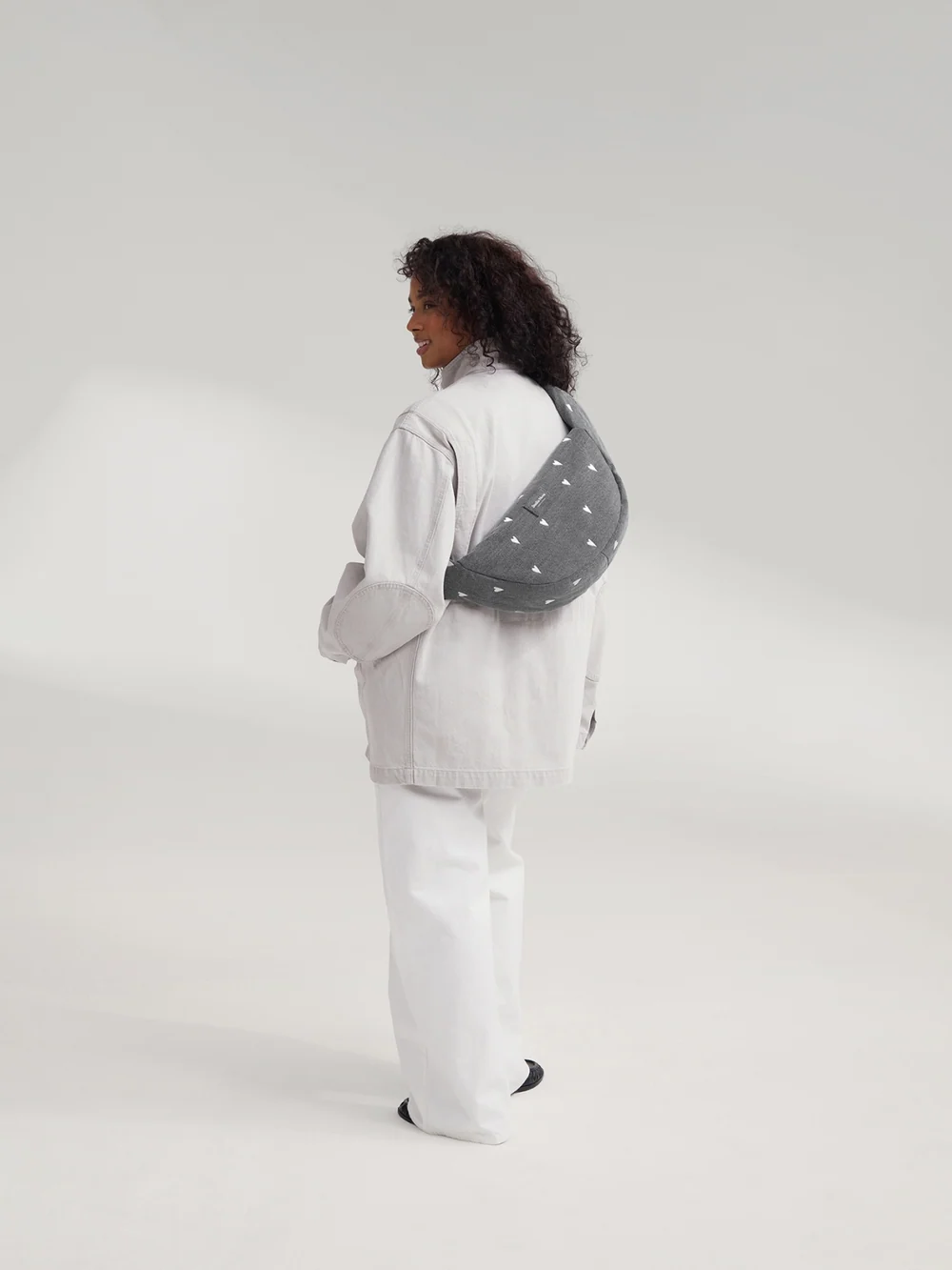 Denim Mini Cross Body Bag | Grey Hearts