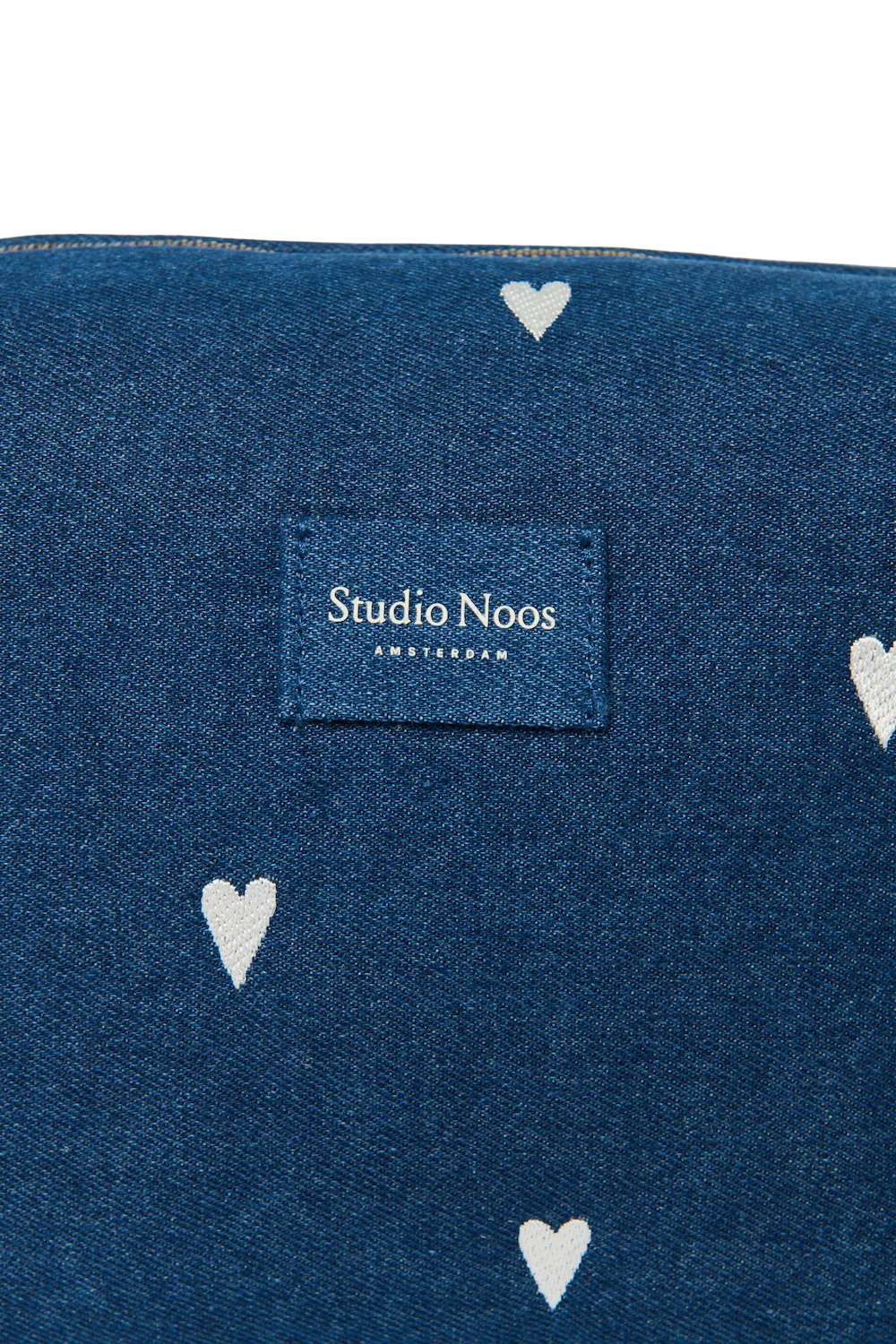 Denim Toiletry Bag | Dark Blue White Hearts