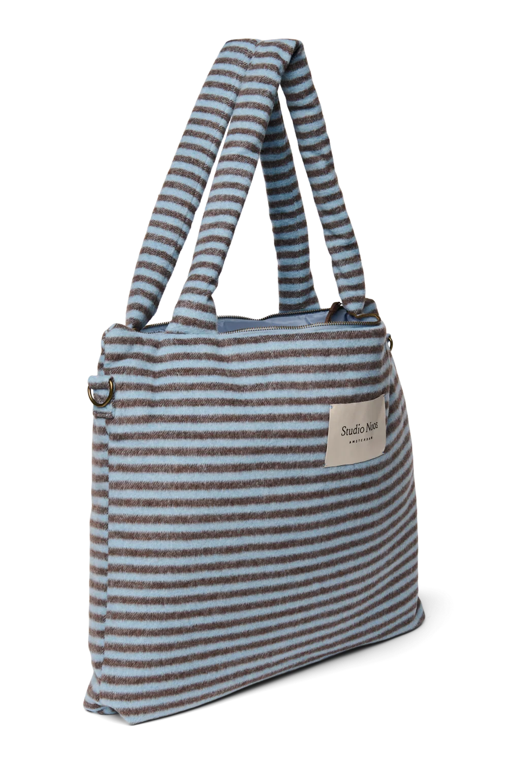 Stripy Wool Diaper Bag | Light Blue / Brown