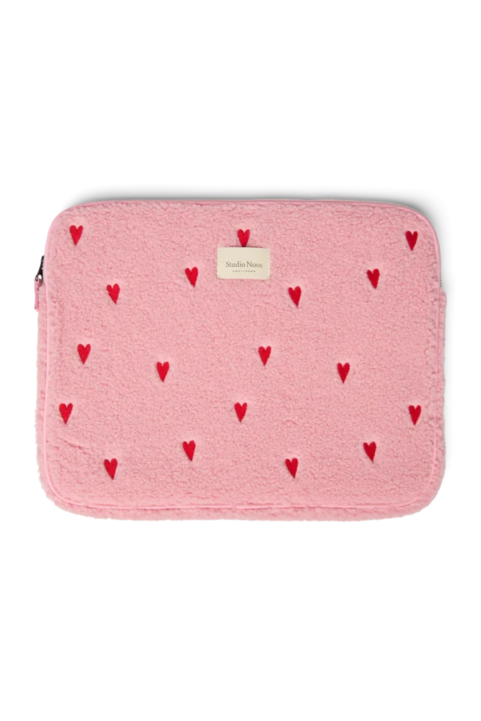 Teddy Laptop Sleeve 15 Inch | Light Pink Hearts