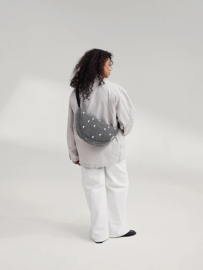 Denim Adult Fanny Pack | Grey Hearts