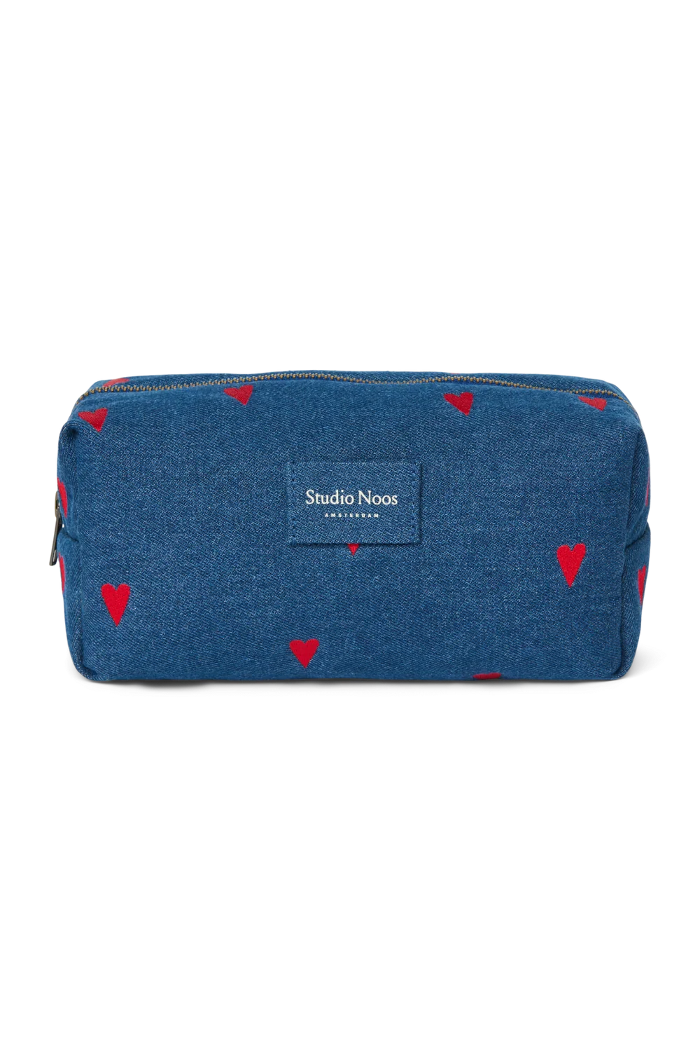 Denim Pouch | Dark Blue Red Hearts