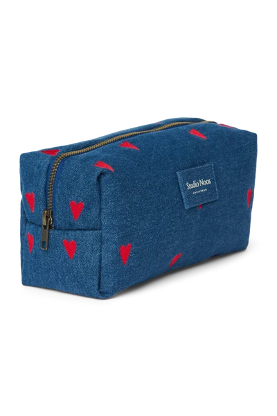 Denim Pouch | Dark Blue Red Hearts