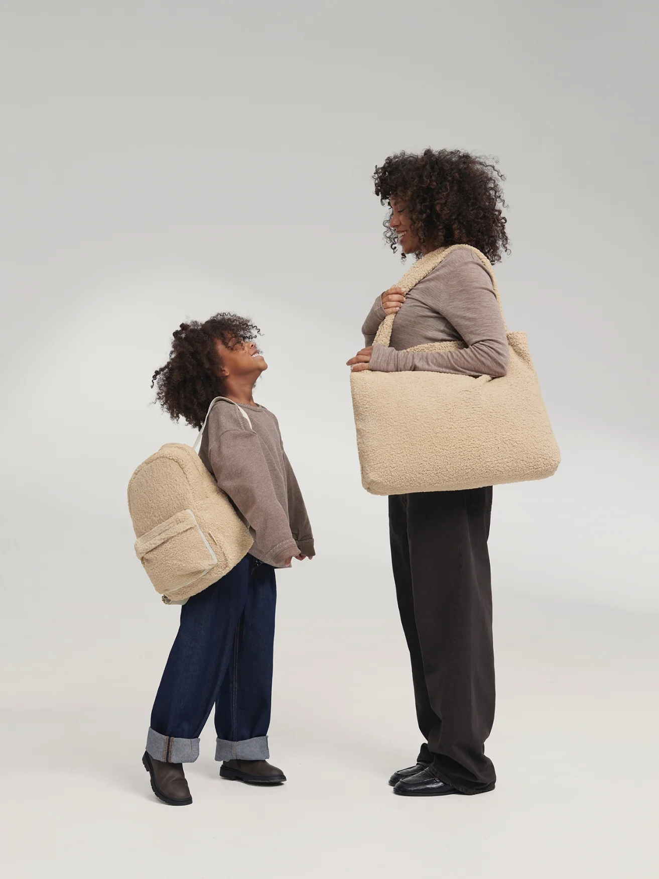 Teddy Midi Backpack Front Pocket | Ecru