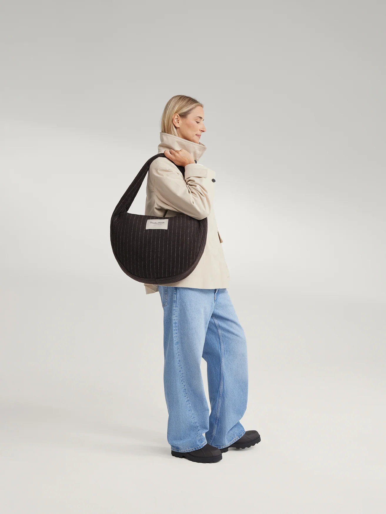 Flannel Chalkstripe Cross Body Bag | Brown
