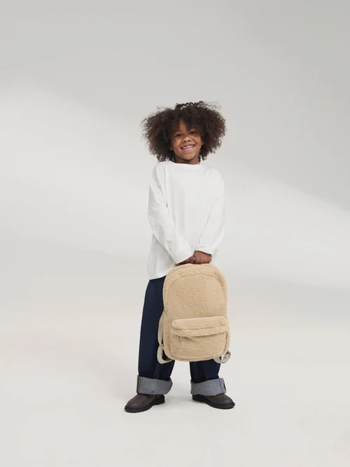 Teddy Midi Backpack Front Pocket | Ecru