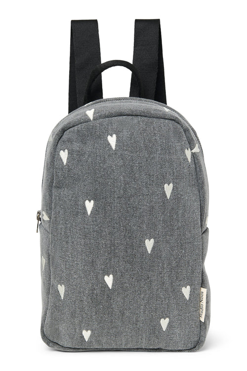 Denim Mini Backpack | Grey Hearts