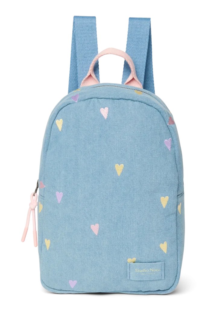 Denim Mini Backpack | Light Blue Hearts