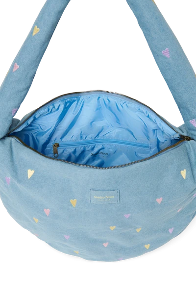 Denim Cross Body Bag | Light Blue Hearts
