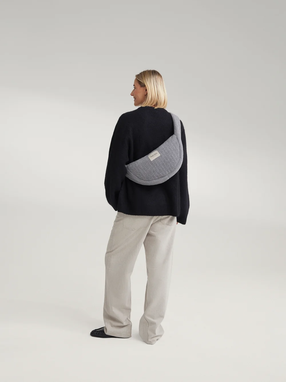 Flannel Chalkstripe Mini Cross Body Bag | Light Grey