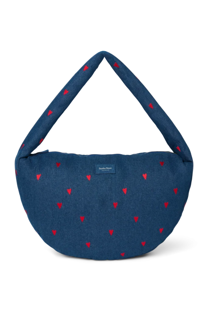 Denim Cross Body Bag | Dark Blue Red Hearts