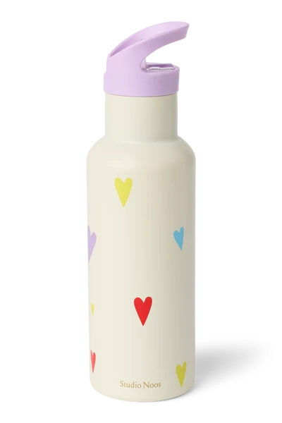 Stainless Steel Bottle 500ML | White Multicolor Hearts