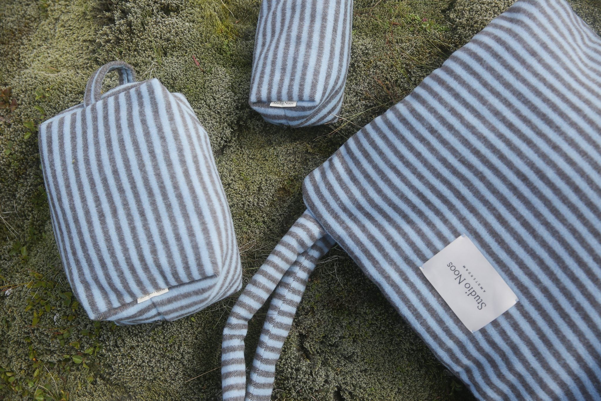 Stripy Wool Toiletry Bag | Light Blue / Brown