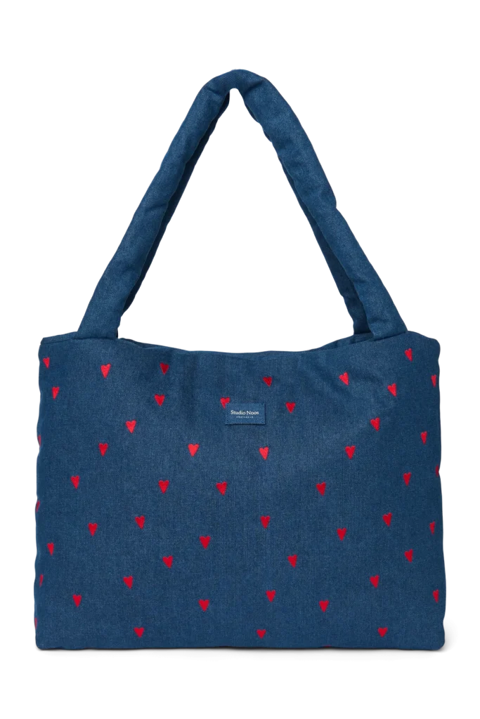 Denim Mom Bag | Dark Blue Red Hearts