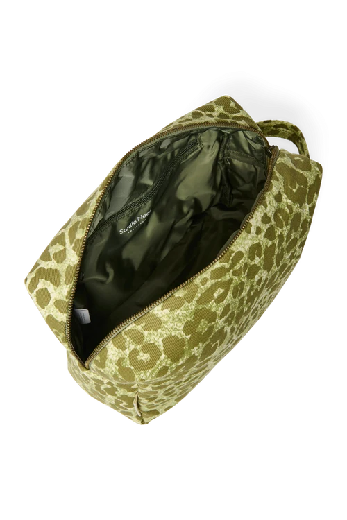 Cotton Toiletry Bag | Green Leopard