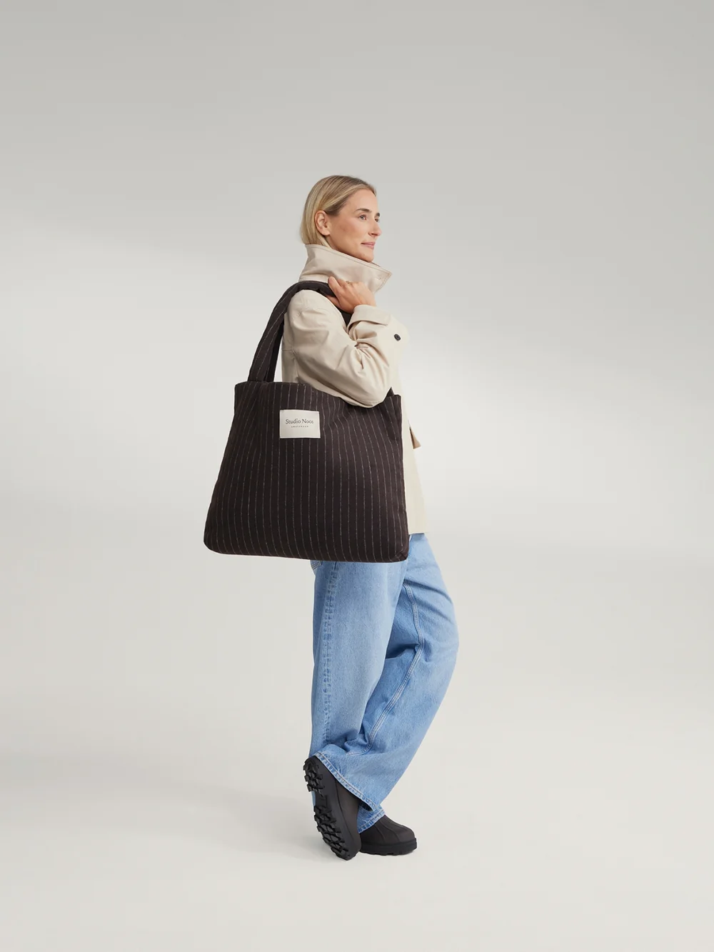Flannel Chalkstripe Mom Bag | Brown