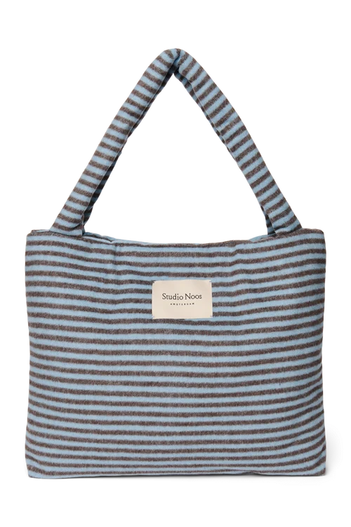 Stripy Wool Mom Bag | Light Blue / Brown