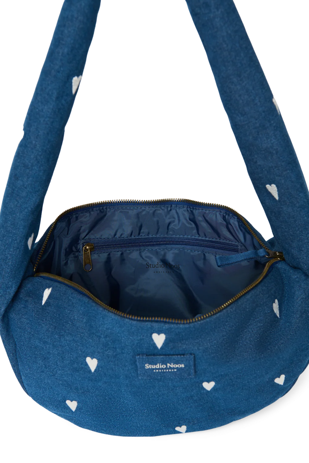 Denim Mini Cross Body Bag | Dark Blue White Hearts