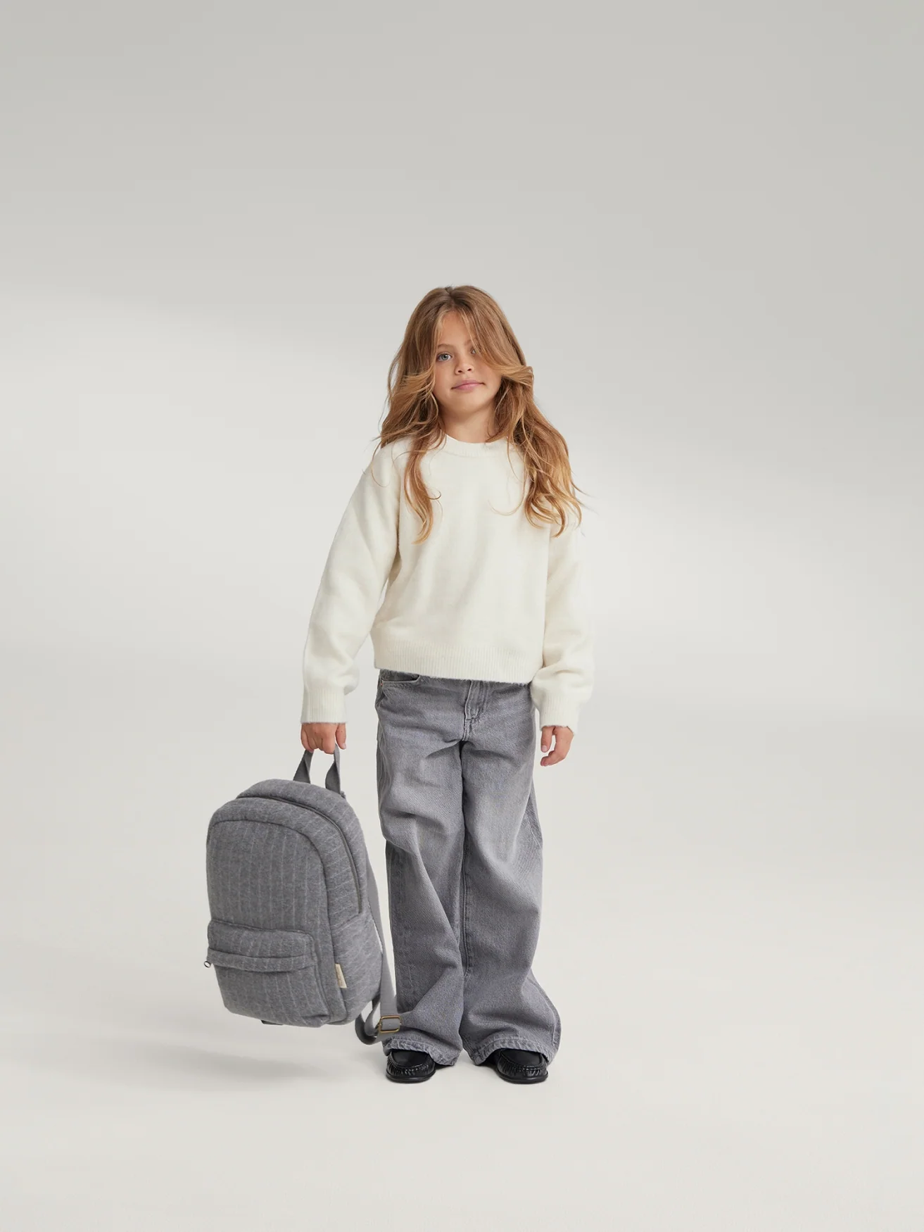 Flannel Chalkstripe Midi Backpack | Light Grey