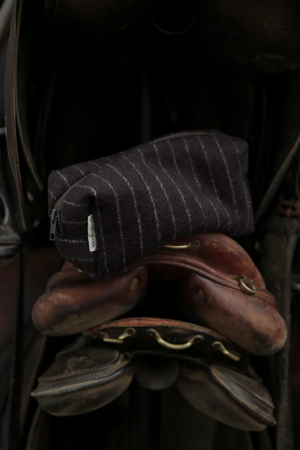 Flannel Chalkstripe Pouch | Brown