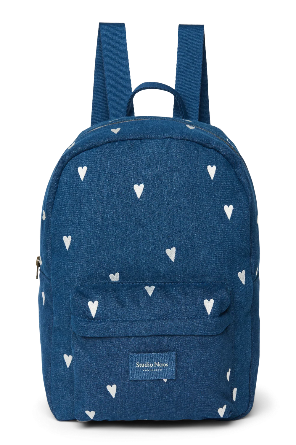 Denim Midi Backpack | Dark Blue White Hearts
