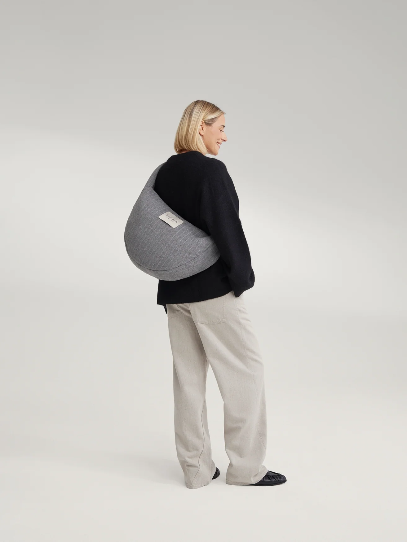 Flannel Chalkstripe Cross Body Bag | Light Grey