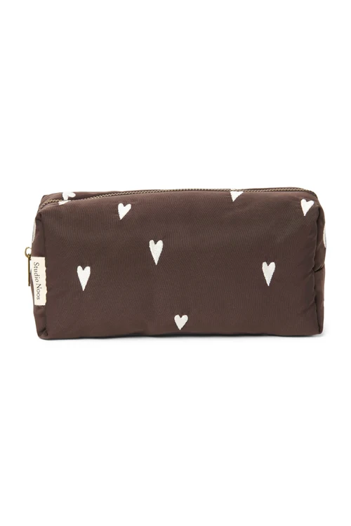 Puffy Pouch | Brown Hearts