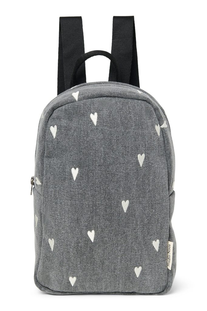 Denim Mini Backpack | Grey Hearts