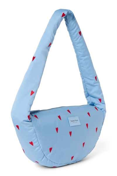 Puffy Mini Cross Body Bag | Light Blue Hearts