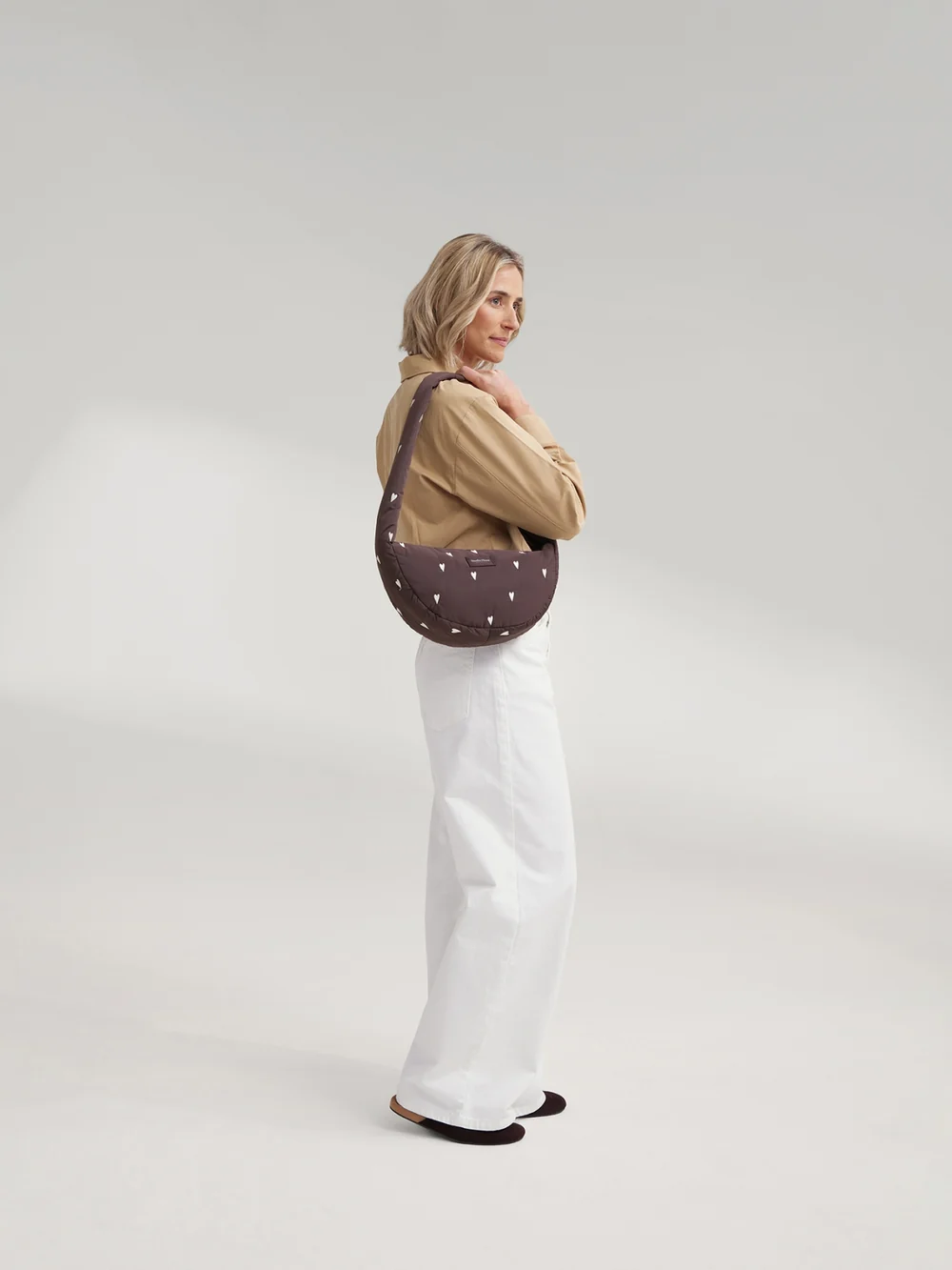 Puffy Mini Cross Body Bag | Brown Hearts
