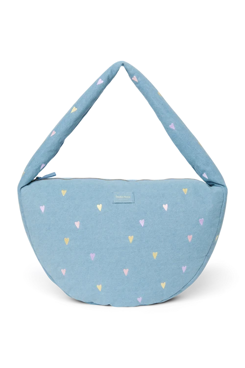 Denim Cross Body Bag | Light Blue Hearts