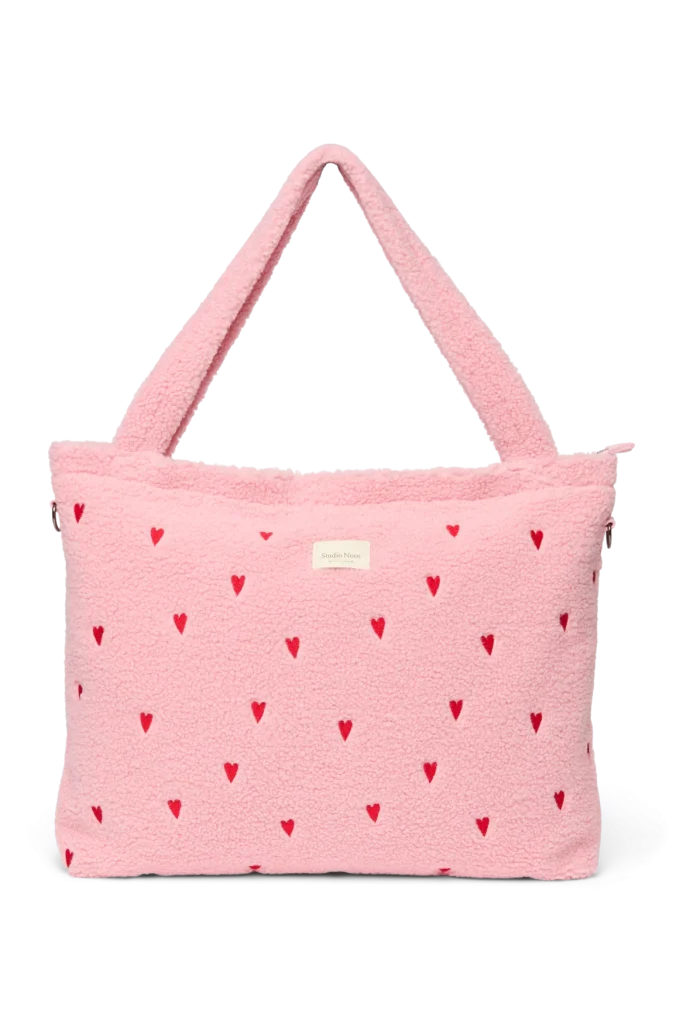 Teddy Diaper Bag | Light Pink Hearts