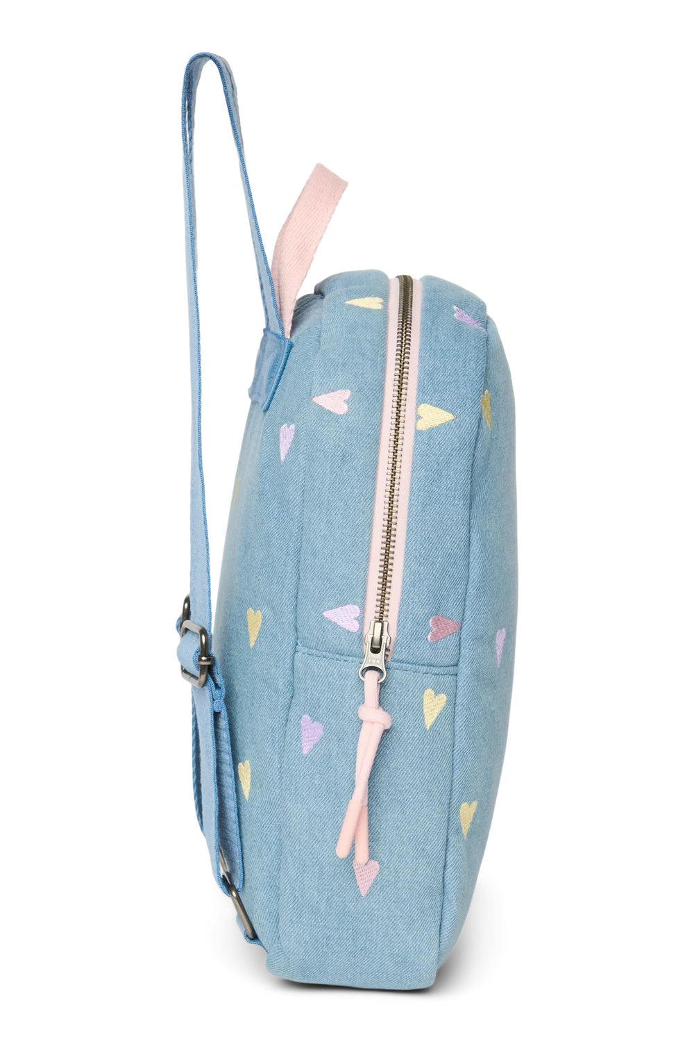 Denim Mini Backpack | Light Blue Hearts