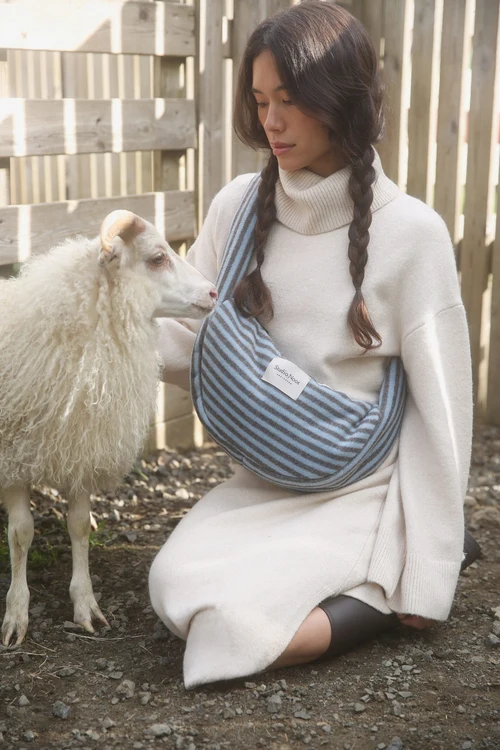 Stripy Wool Mini Cross Body Bag | Light Blue / Brown