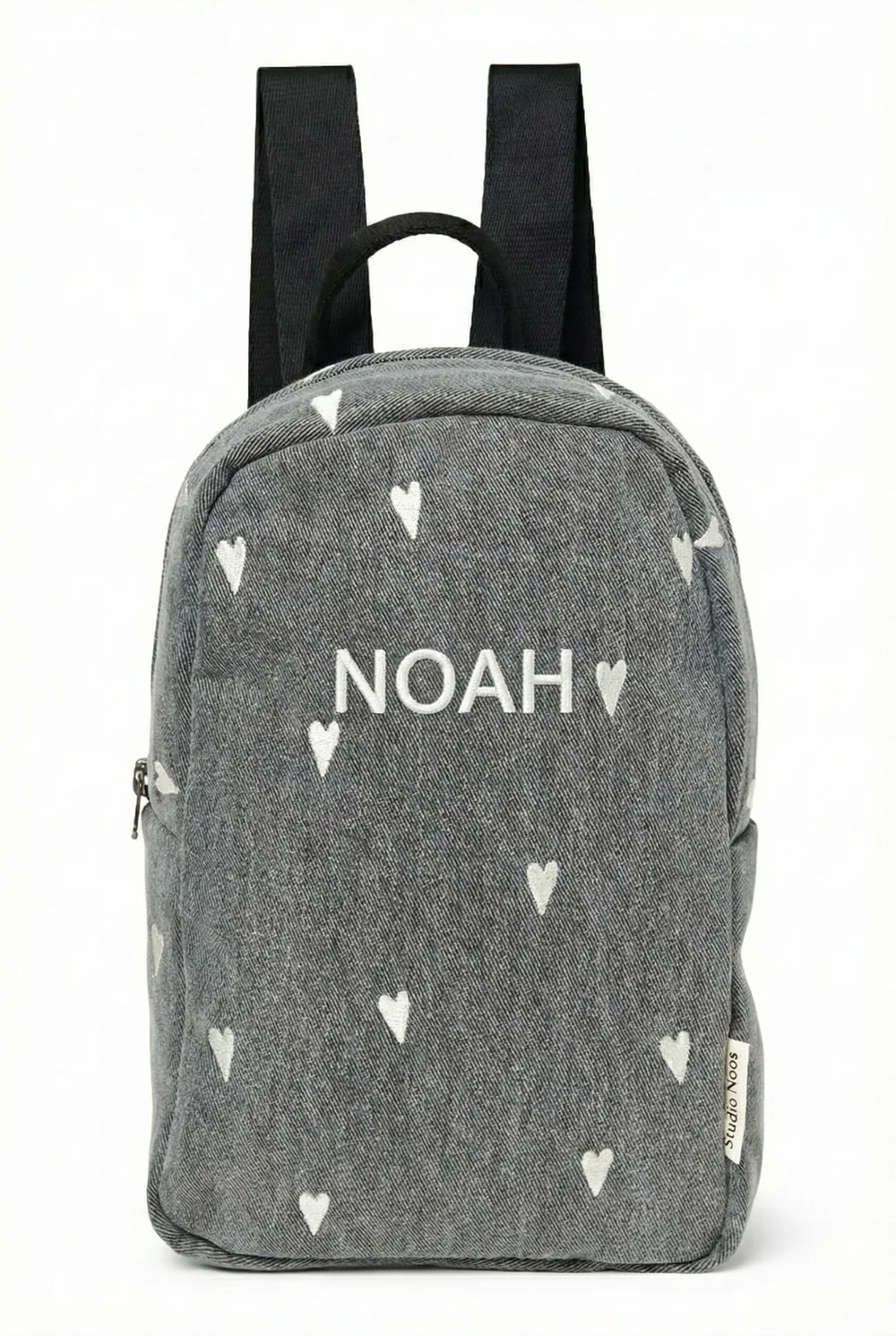 Denim Mini Backpack | Grey Hearts