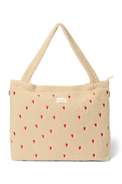 Teddy Diaper Bag | Ecru Hearts