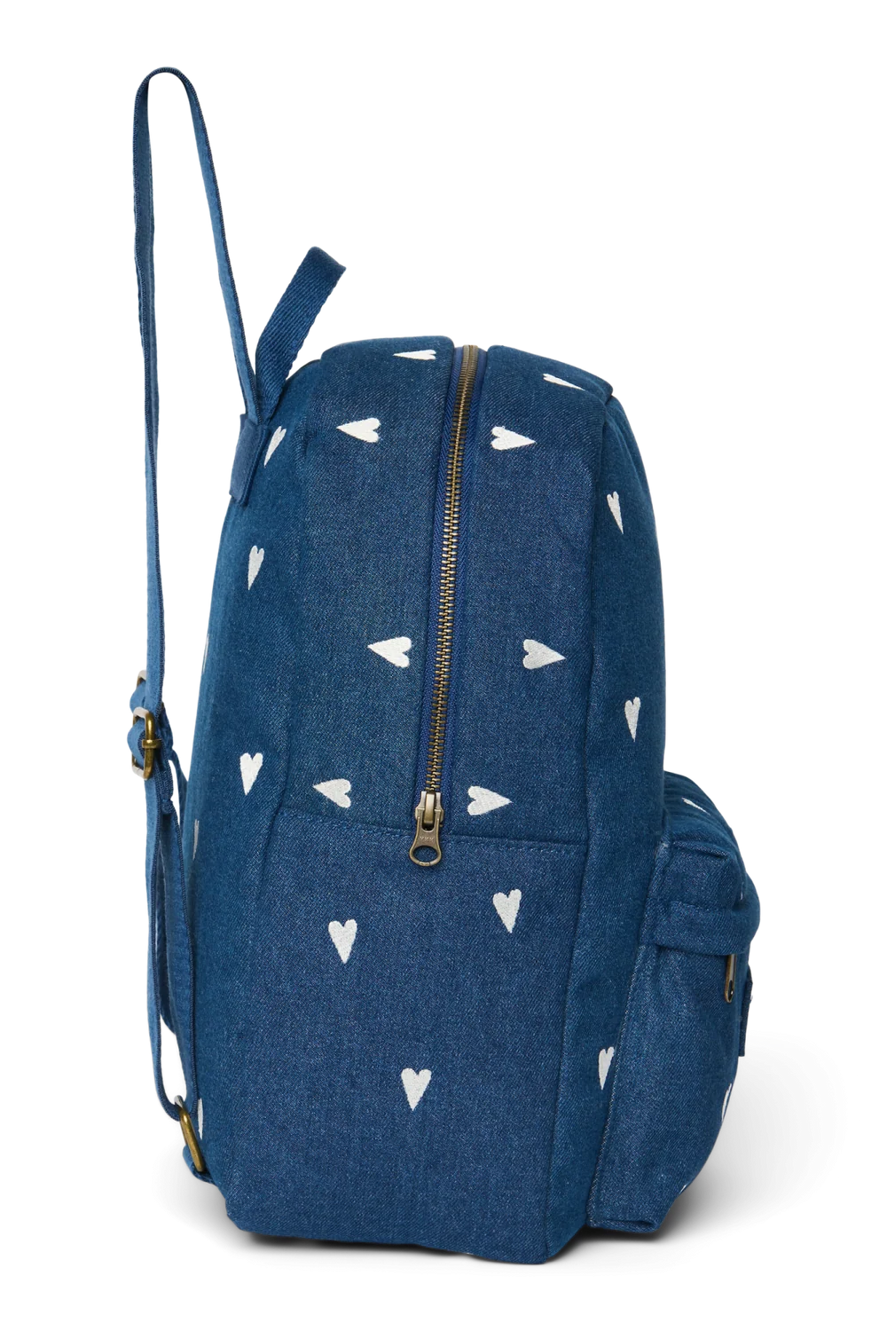 Denim Midi Backpack | Dark Blue White Hearts