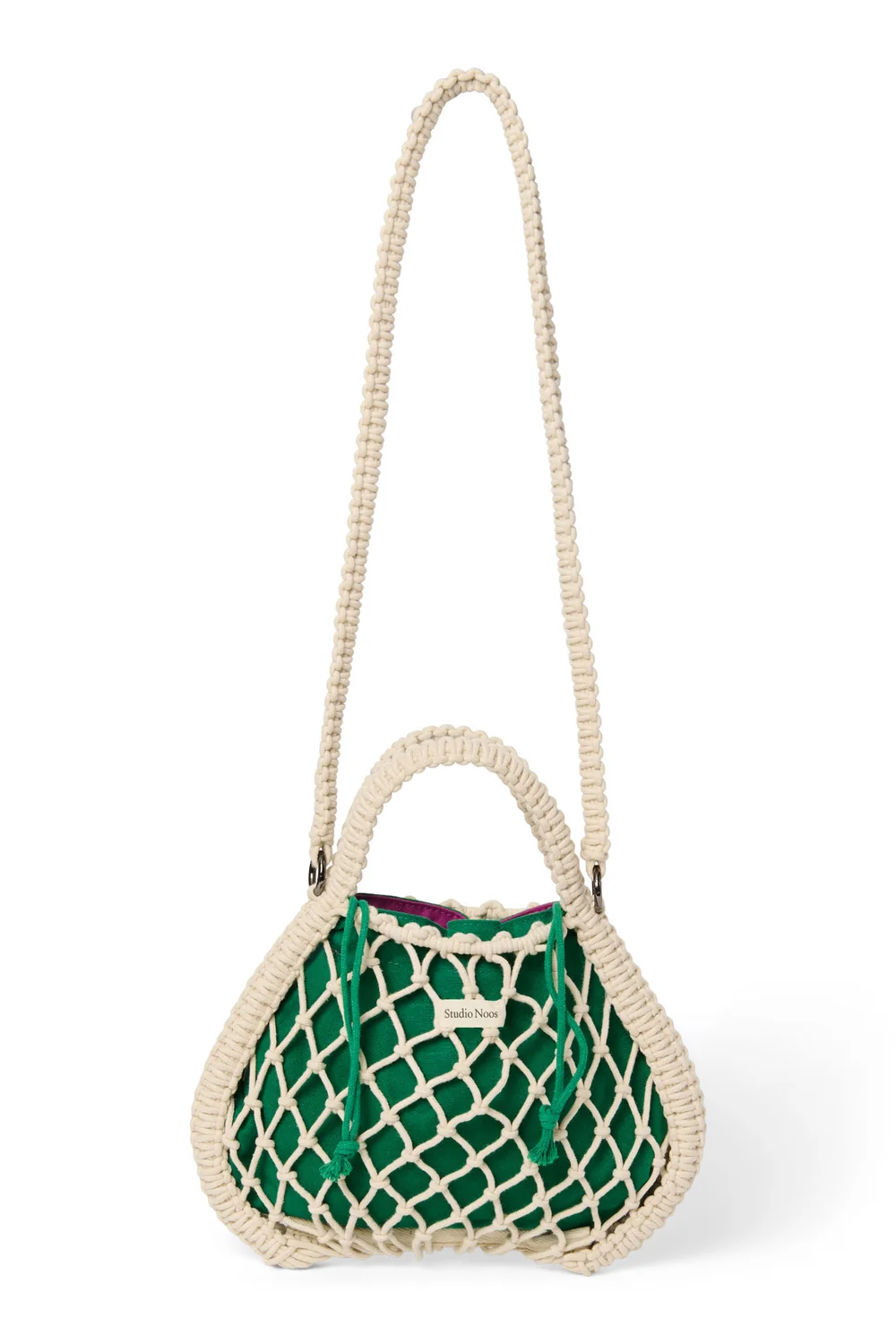 Purple-Green Reversible Insert | Natural Macram&eacute; Mini Handbag with