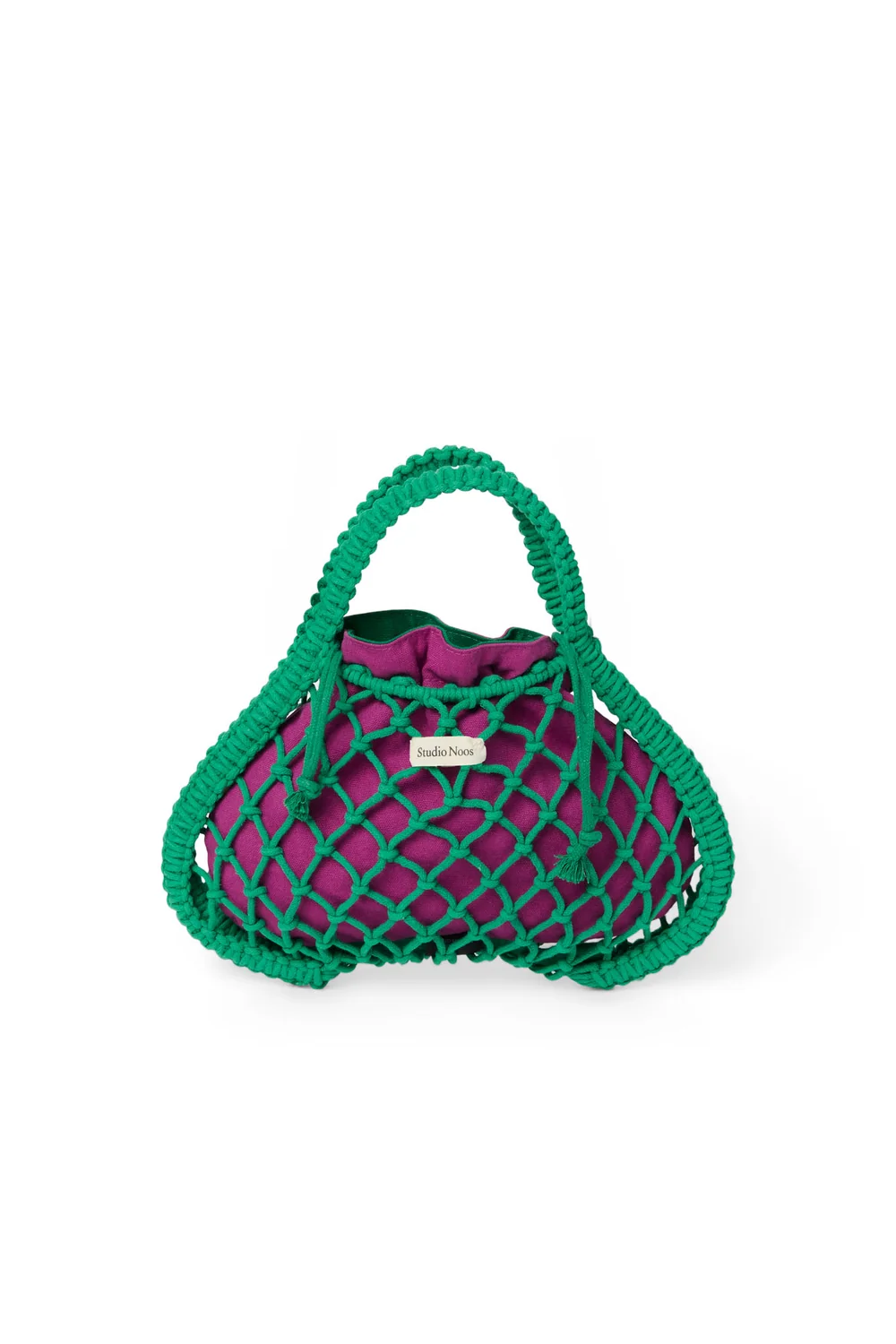 Purple-Green Reversible Insert | Green Macram&eacute; Mini Handbag with