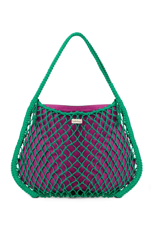 Purple-Green Reversible Insert | Green Macram&eacute; Mom Bag with
