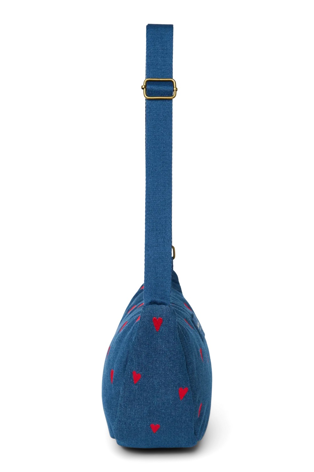 Denim Adult Fanny Pack | Dark Blue Red Hearts