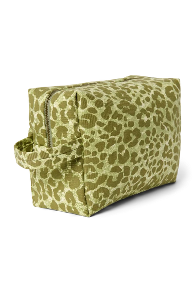 Cotton Toiletry Bag | Green Leopard