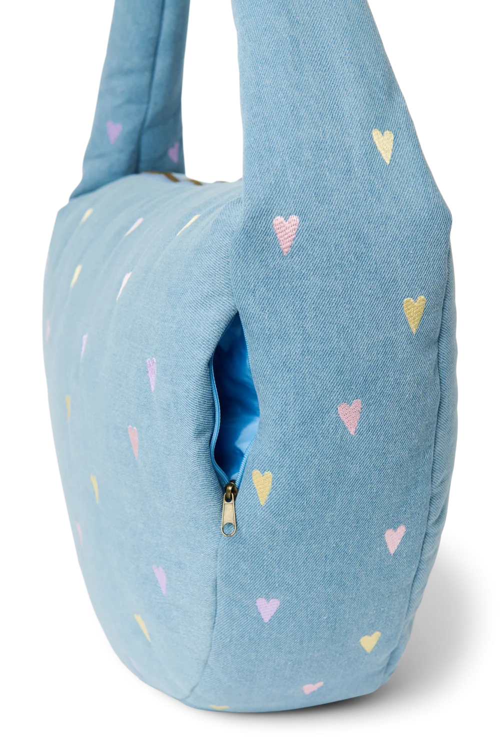 Denim Cross Body Bag | Light Blue Hearts