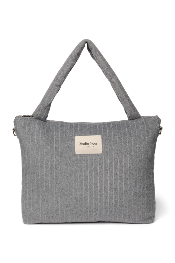 Flannel Chalkstripe Diaper Bag | Light Grey