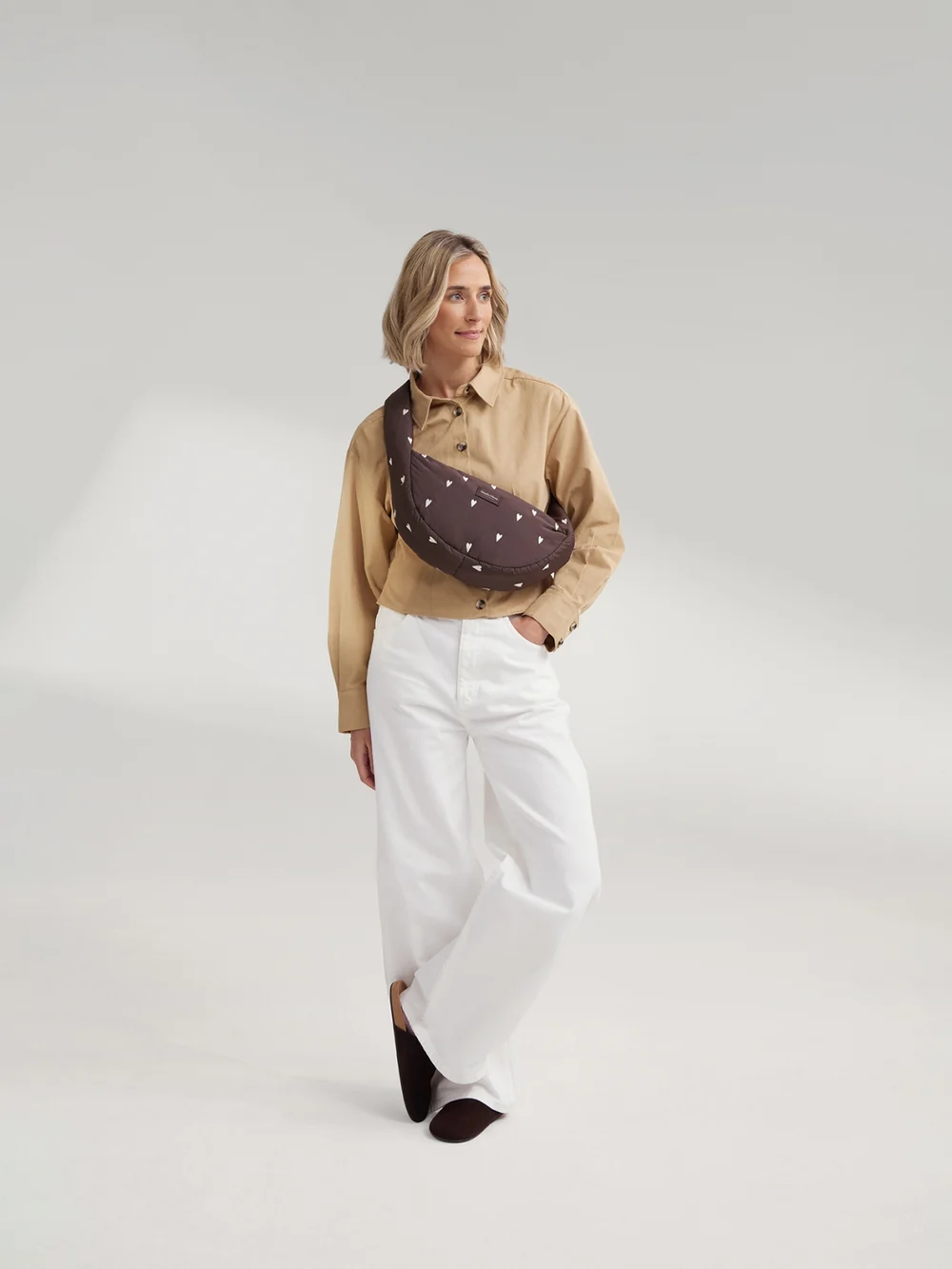 Puffy Mini Cross Body Bag | Brown Hearts
