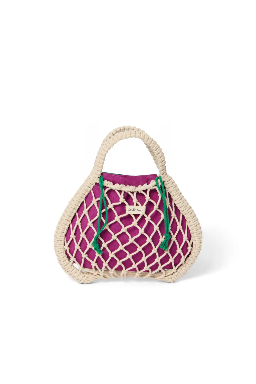 Purple-Green Reversible Insert | Natural Macram&eacute; Mini Handbag with