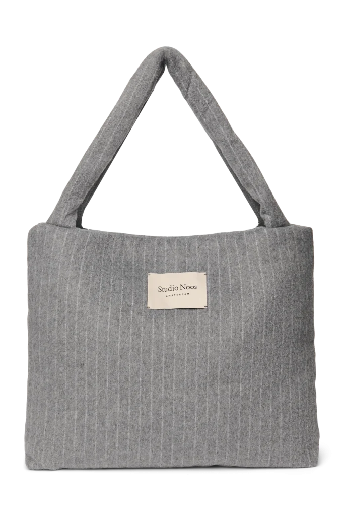 Flannel Chalkstripe Mom Bag | Light Grey