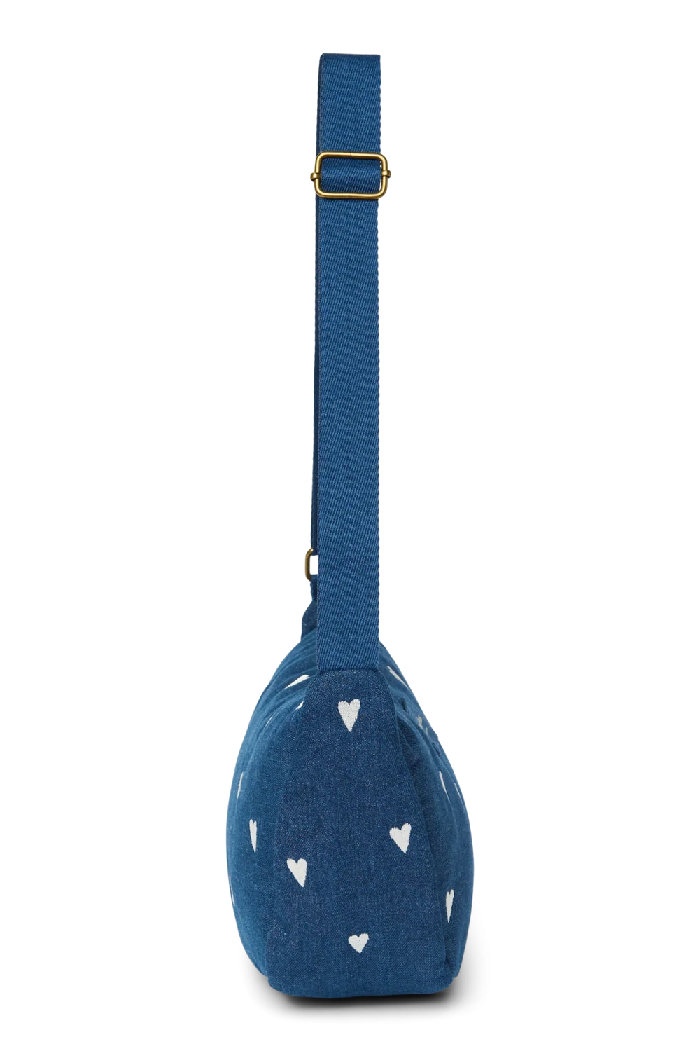 Denim Adult Fanny Pack | Dark Blue White Hearts