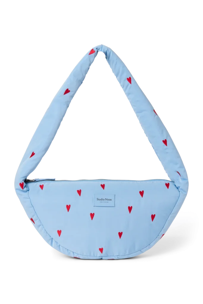 Puffy Mini Cross Body Bag | Light Blue Hearts