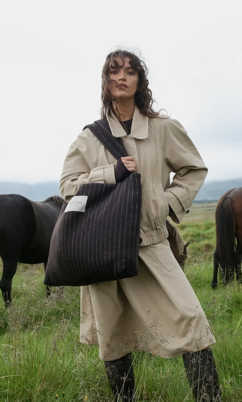 Flannel Chalkstripe Mom Bag | Brown